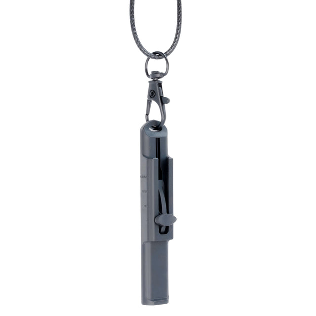 Vocal Trainer hanging vertically from a necklace clip.