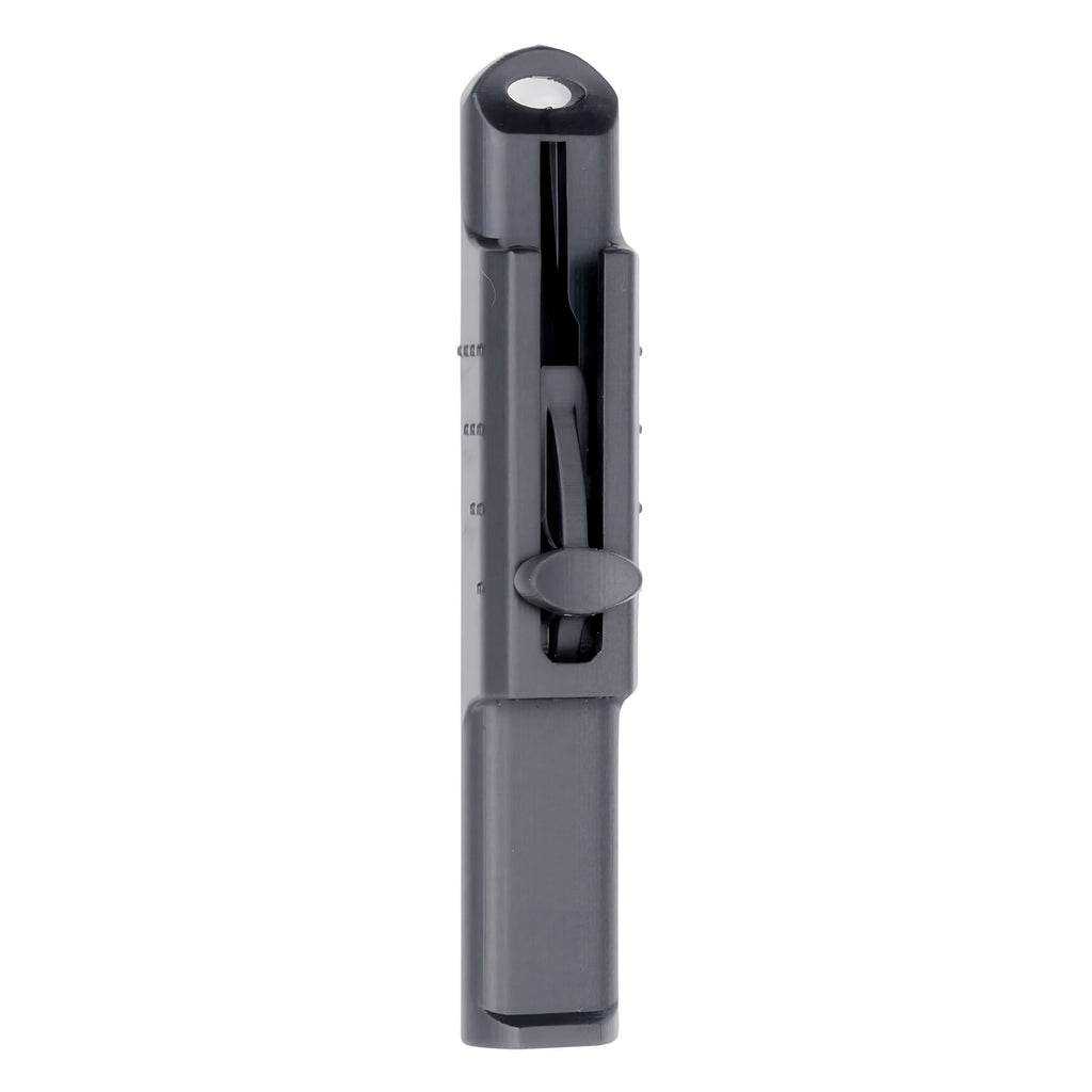 Slightly angled front view of the Vocal Trainer with the sliding piece in the open position.