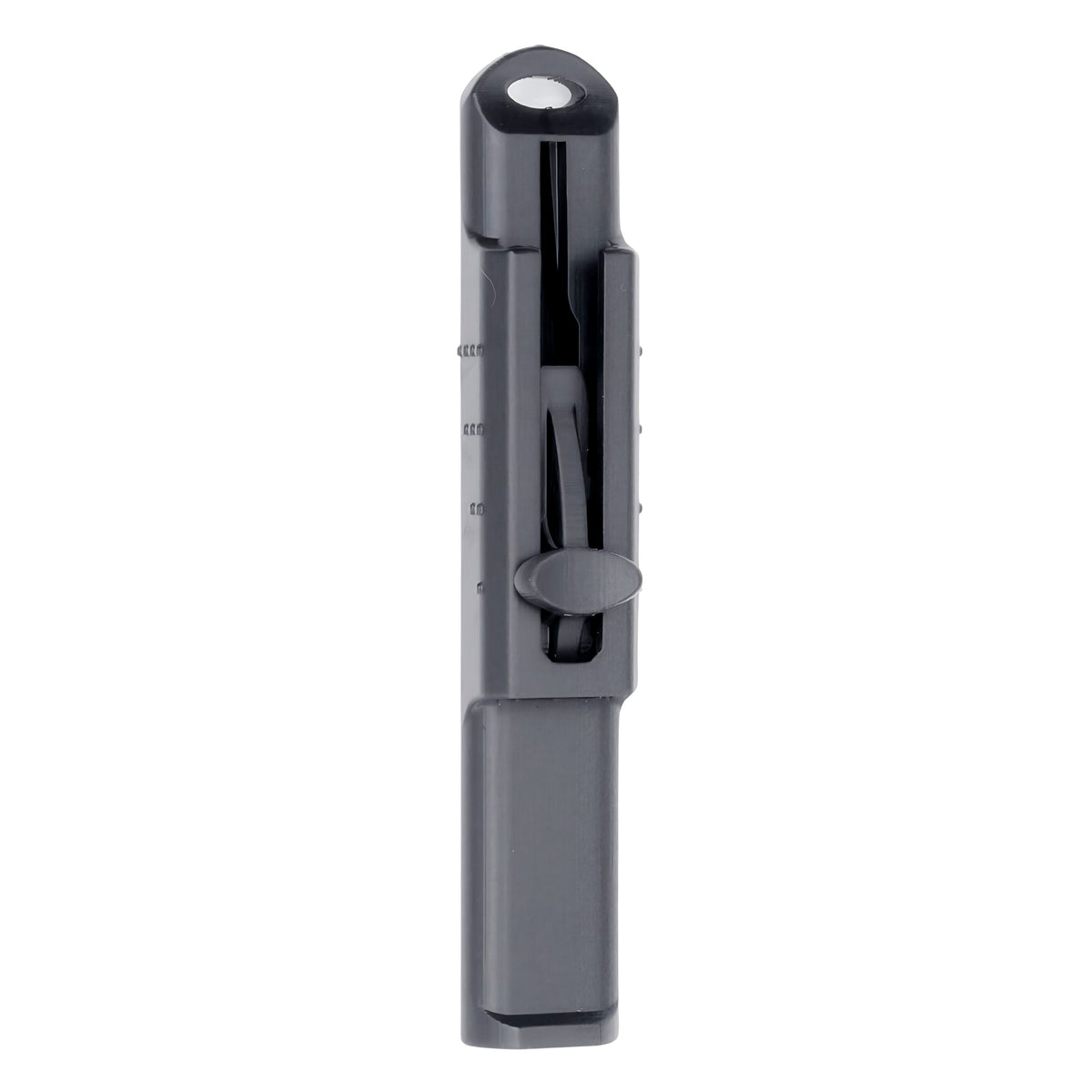 Slightly angled front view of the Vocal Trainer with the sliding piece in the open position.